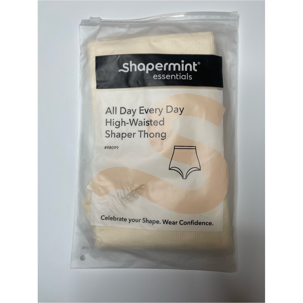 NWT Shapermint Essentials High Waisted Shaper Thong Cream Beige Large